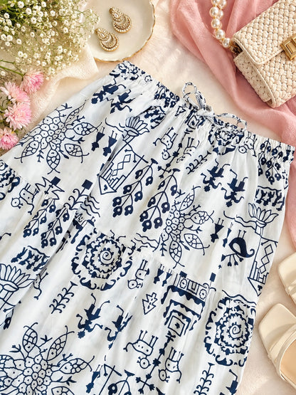 Jaipuri Indigo Folk Flared Twirl Skirt