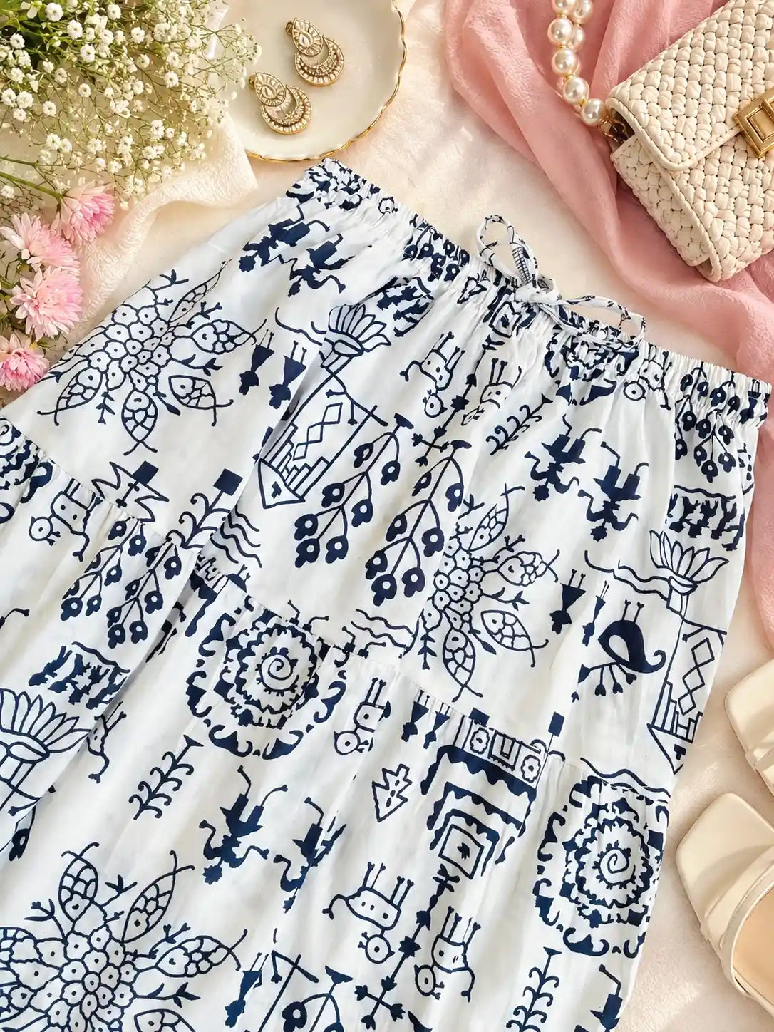 Jaipuri Indigo Folk Flared Twirl Skirt