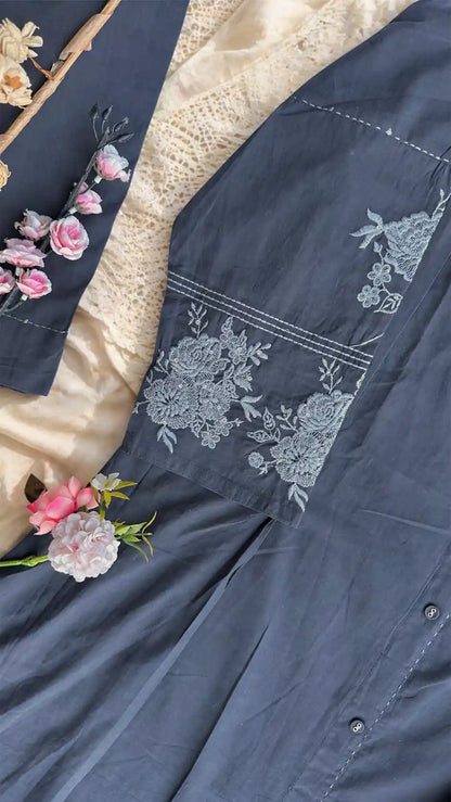 Meher Charcoal Embroidered Suit Set