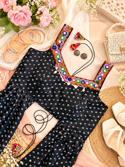 Black Bandhej Gamti Gulnaz Kurta