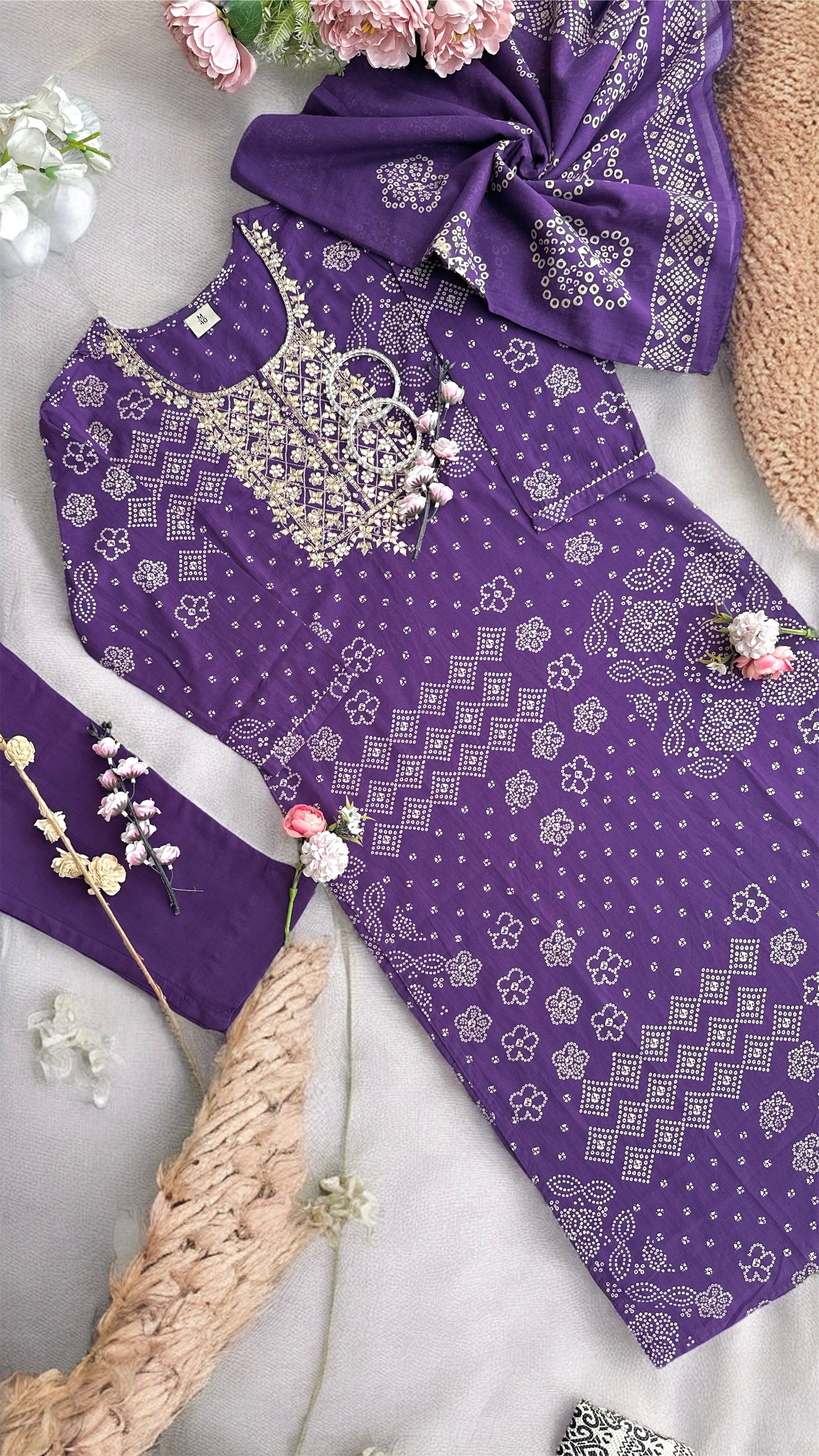 Meher’s Royal Purple Bandhej Suit