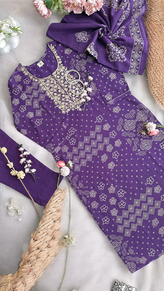 Meher’s Royal Purple Bandhej Suit