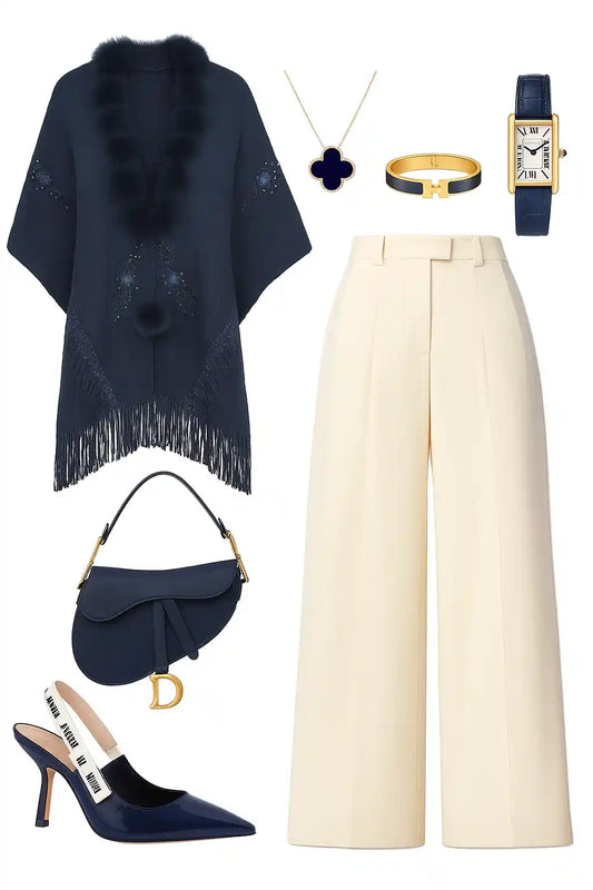 Royal Blue Fur Winter Cape