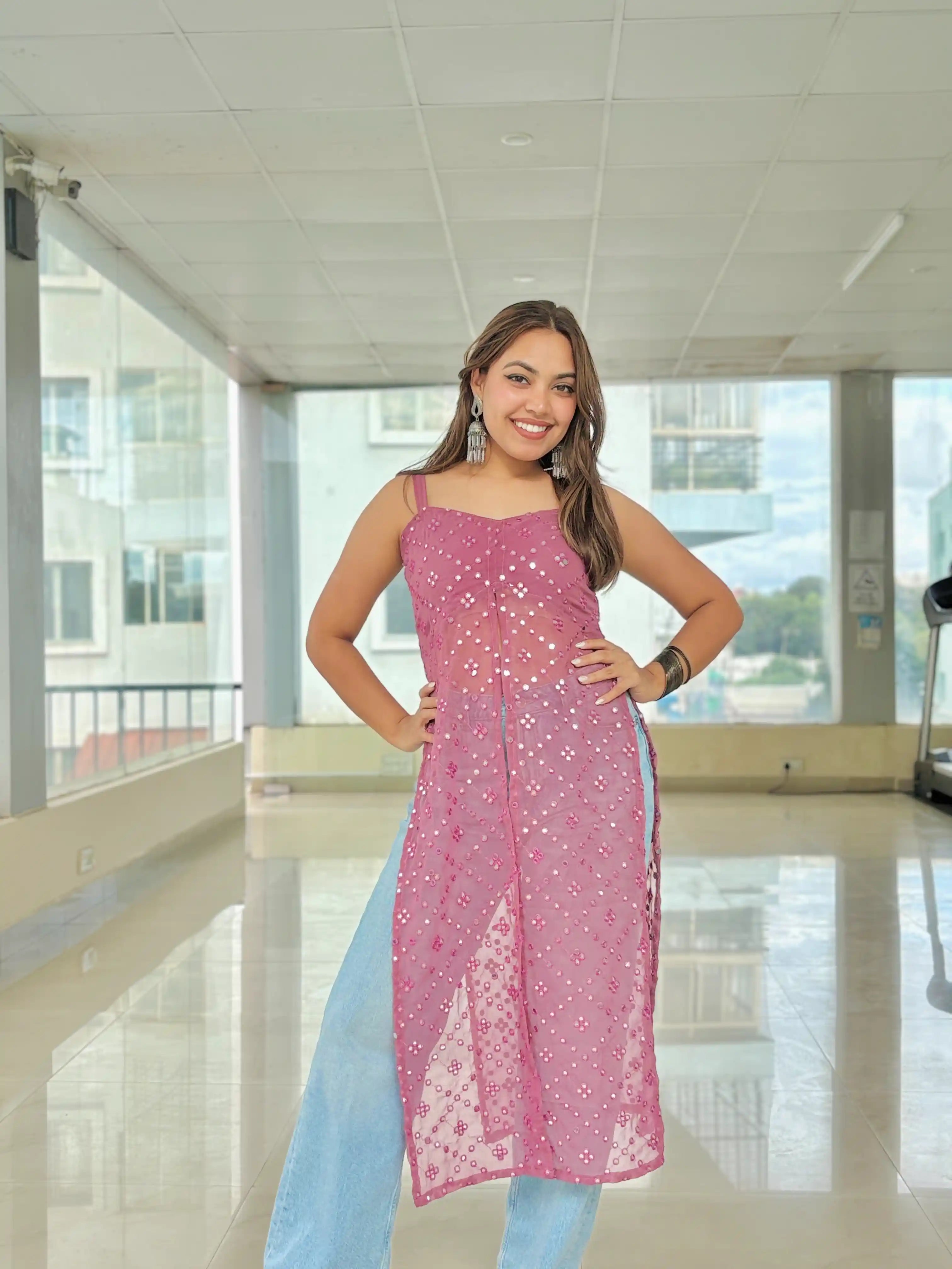 Peach Blush Mirror Gulnaz Kurta