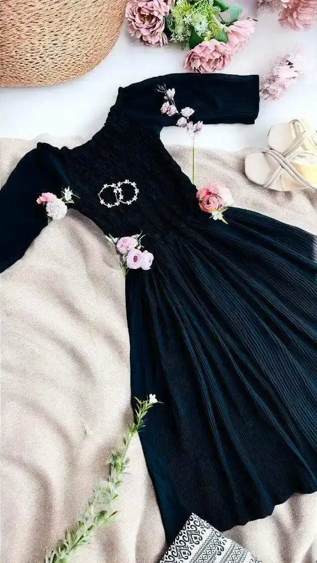 Dusky Black Smoky Crepe Twirl Dress