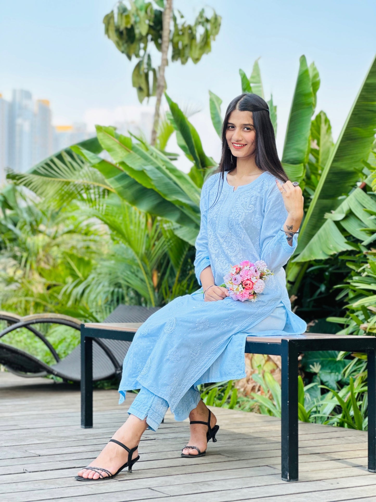 Blush Blue Chikankari Kurta Set