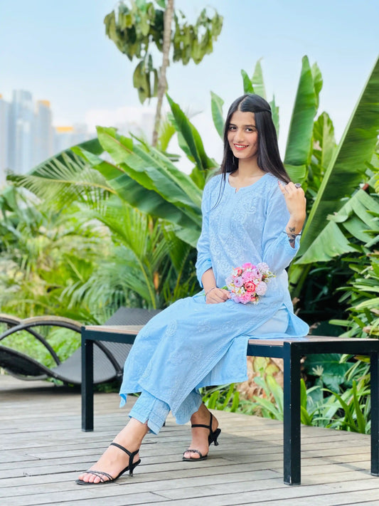 Blush Blue Chikankari Kurta Set