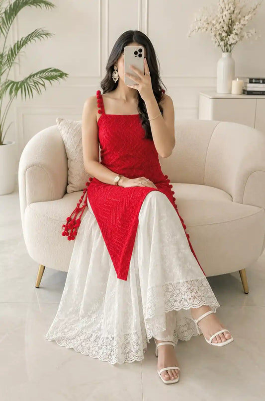 Ruby Red Embroidered Gulnaz Kurta