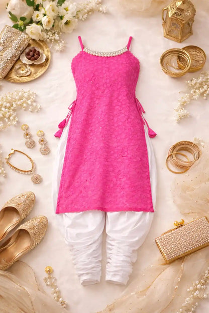 Hot Pink Gulnaz Embroidered Kurta