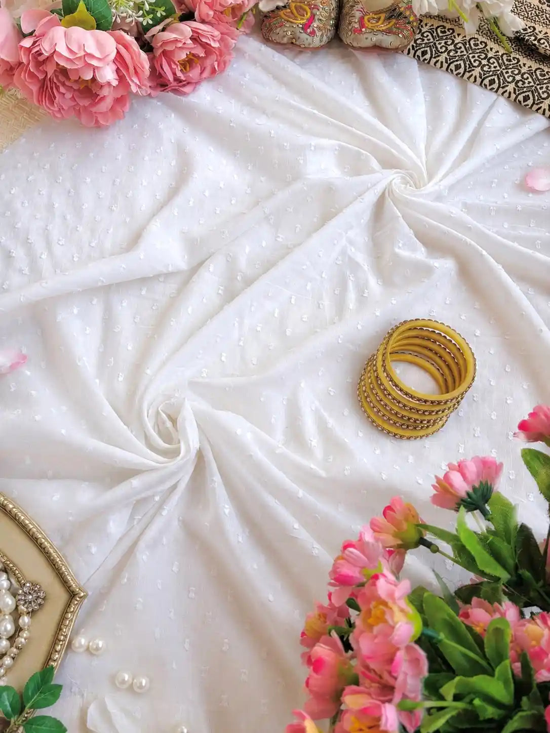 Milky White Hacoba MulMul Fabric Cut