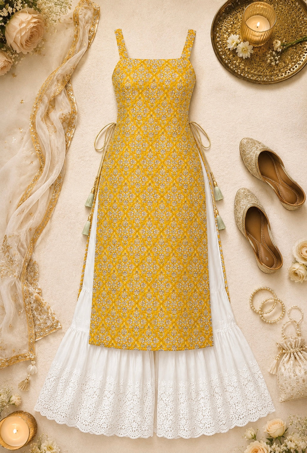 Mustard Ajrakh Jaipuri Gulnaz Kurta