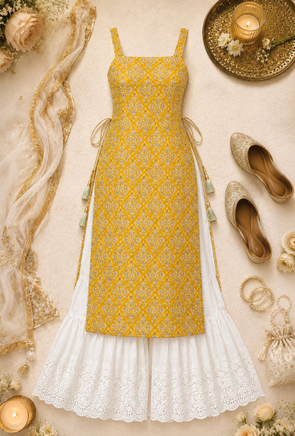 Mustard Ajrakh Jaipuri Gulnaz Kurta