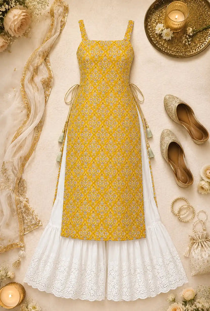 Mustard Ajrakh Jaipuri Gulnaz Kurta