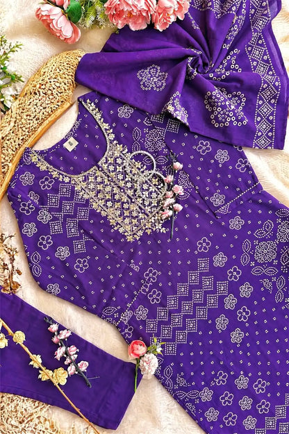 Meher’s Royal Purple Bandhej Suit