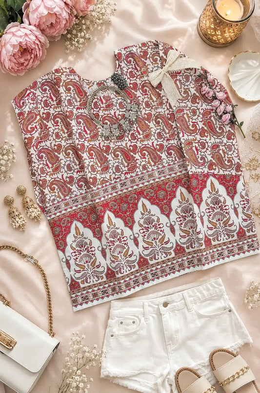 Maroon Block Rangriti Short Kurta