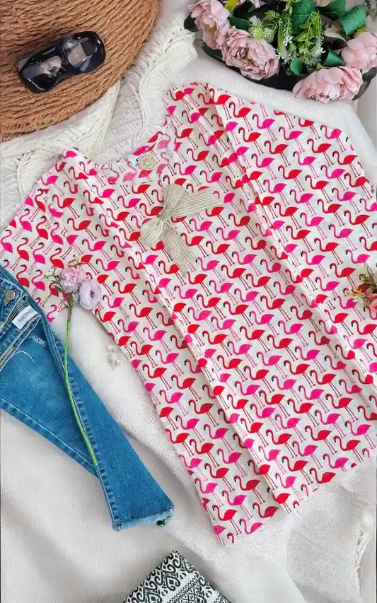 Pink Flamingo Budget Short Kurta