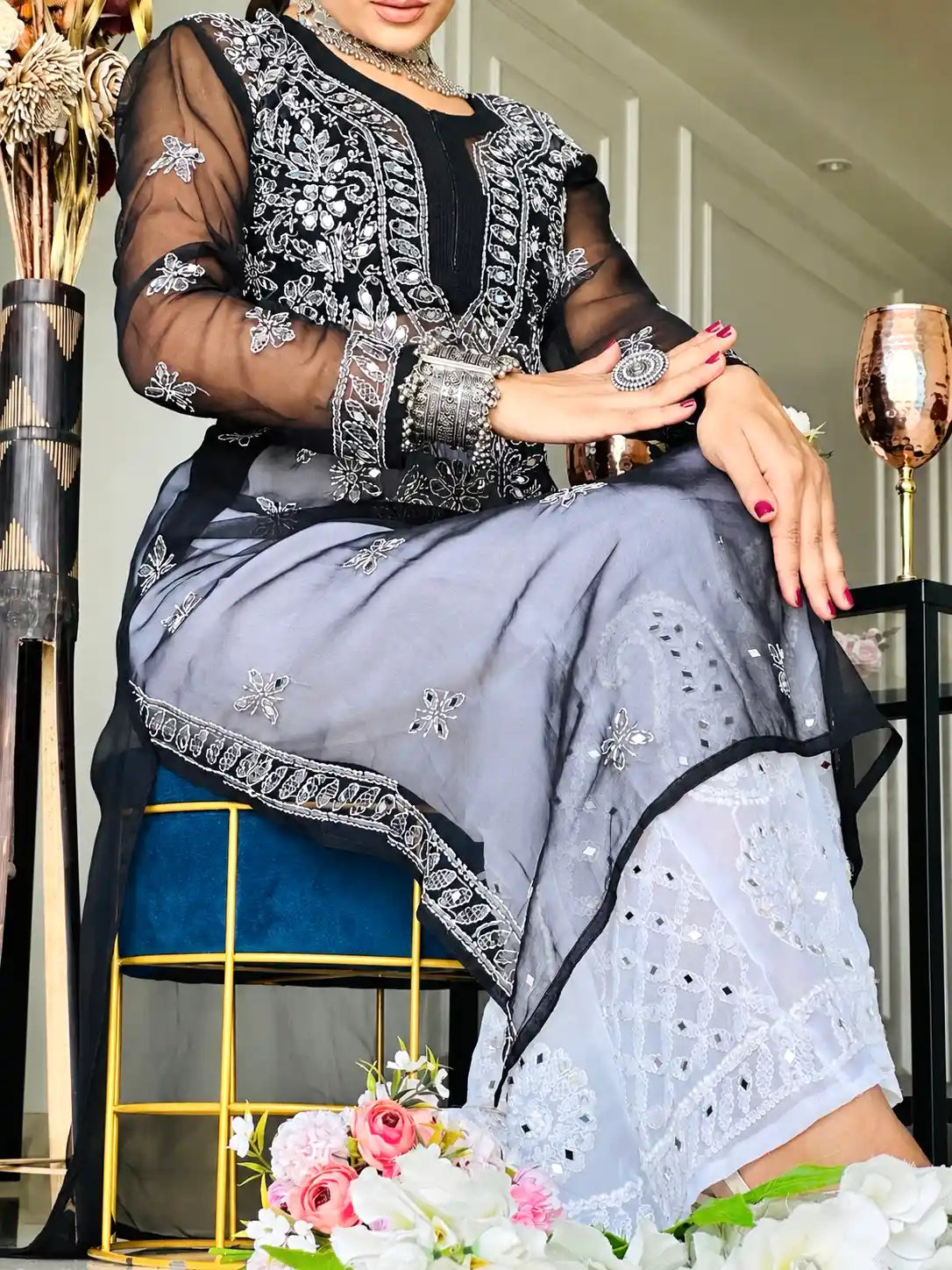 Classic Black Rooh Chikan Kurta