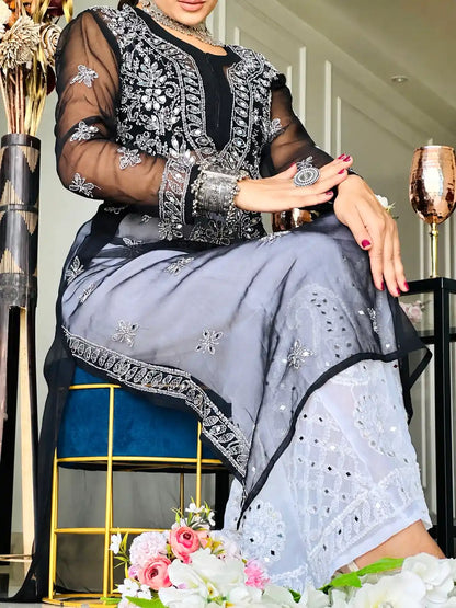 Classic Black Rooh Chikan Kurta