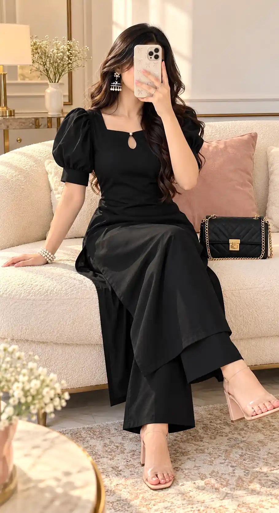Black Elegance Puff Sleeve Kurta Set