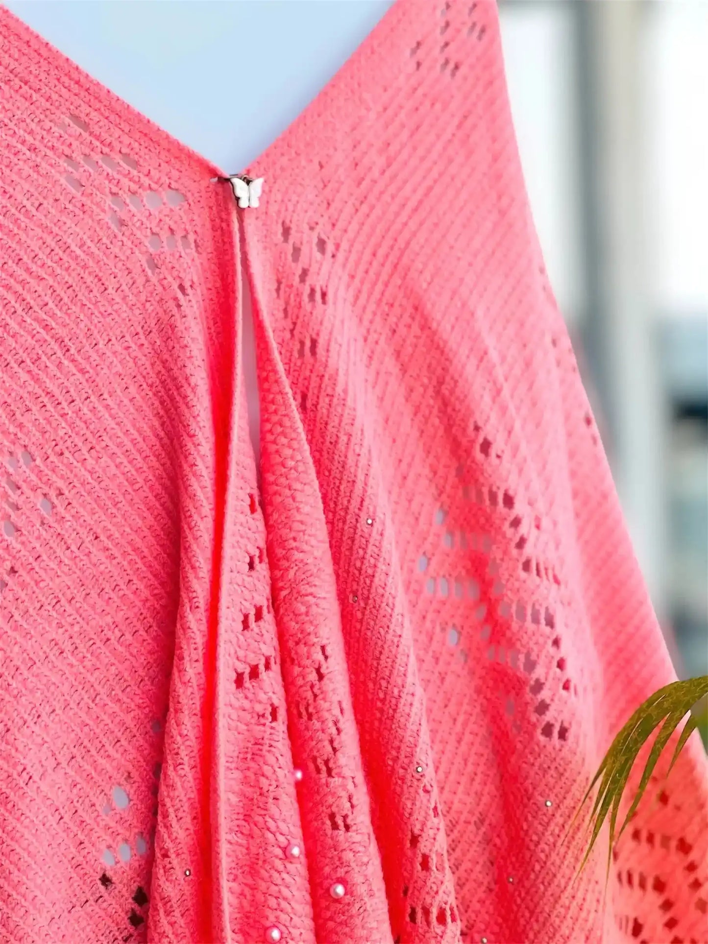Pink Beaded Wool Winter Stole