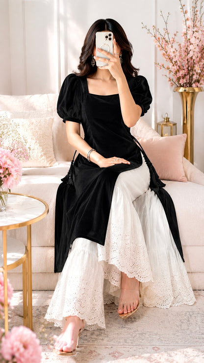 Classy Black Velvet Gulnaz Kurta