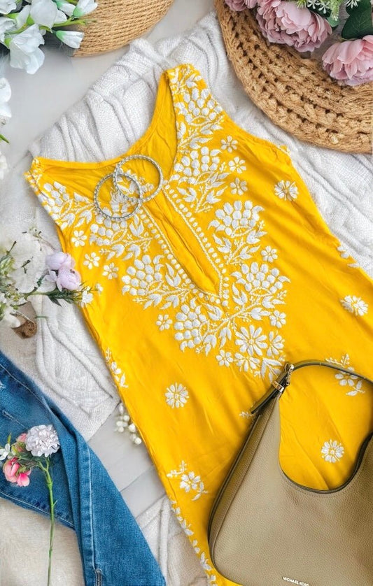 Blush Yellow Aliya Chikan Kurta - Passion for Fashion by Shivani