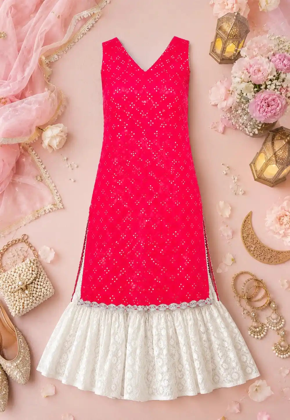 Salmon Pink Mirror Gulnaz Kurta