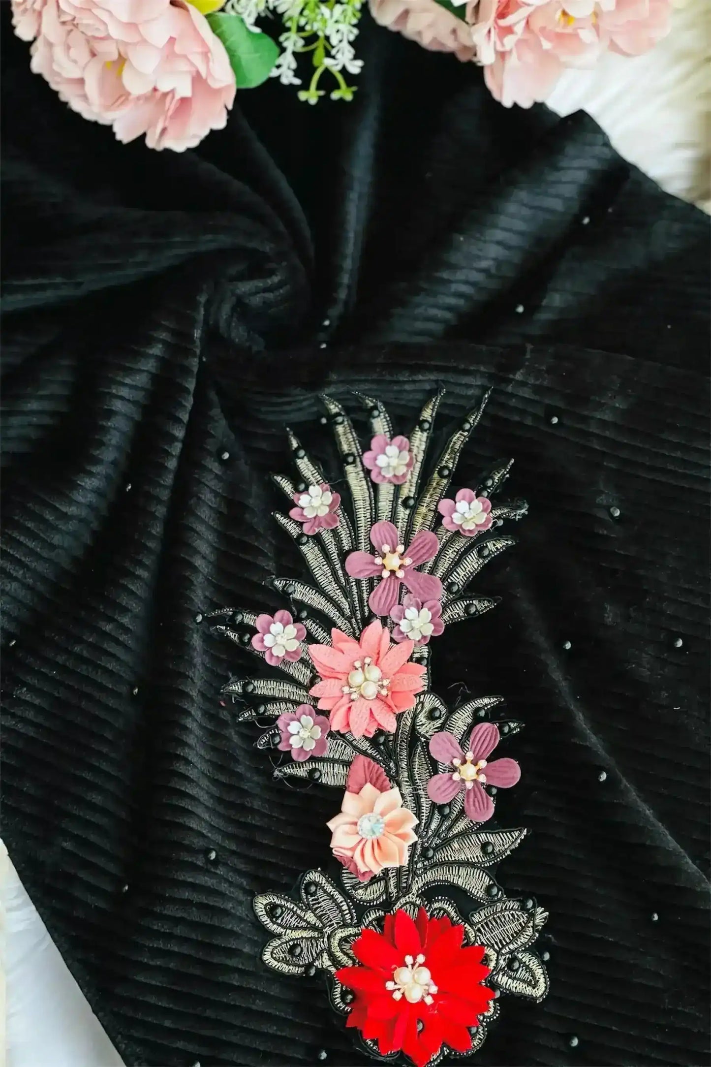 Black Embroidered Wool Winter Stole