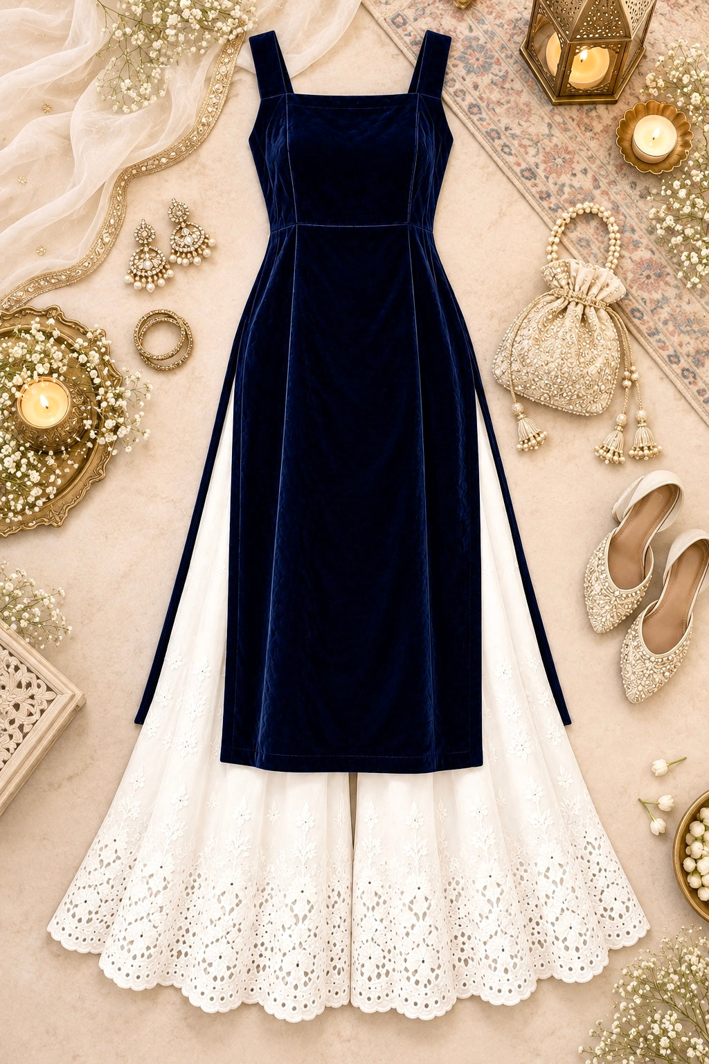 Royal Blue Velvet Gulnaz Kurta
