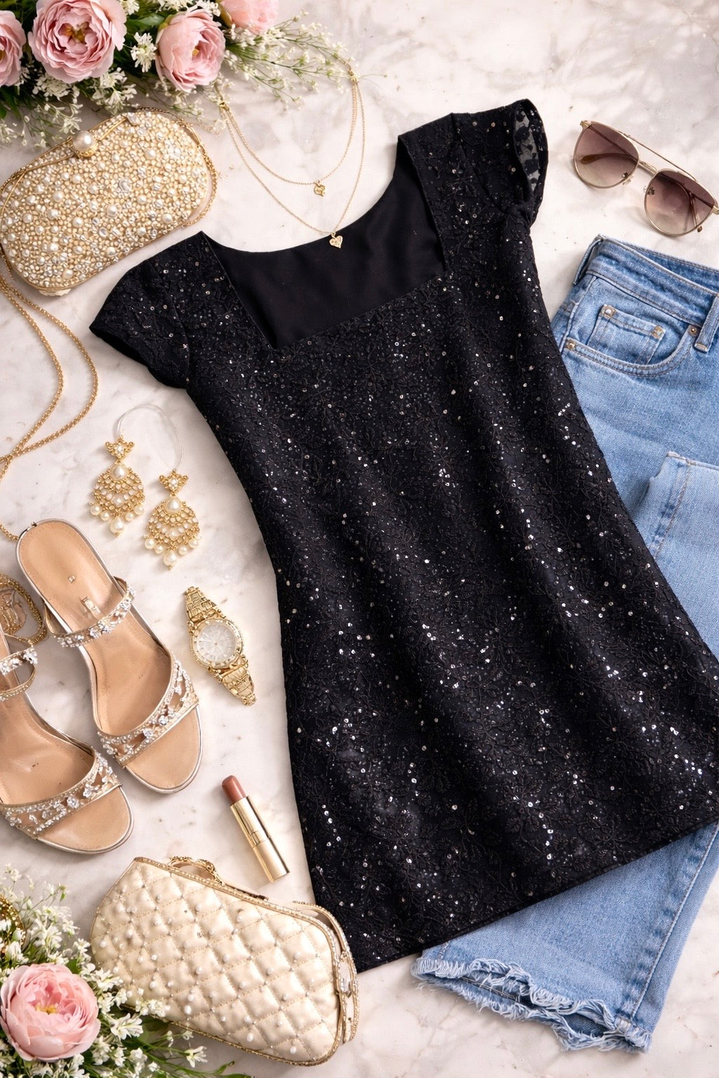 Gulnaz Black Sequin Embroidered Kurta