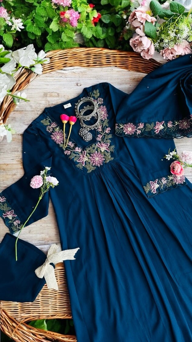 Rich Blue Embroidered Suit Set - Passion for Fashion by Shivani