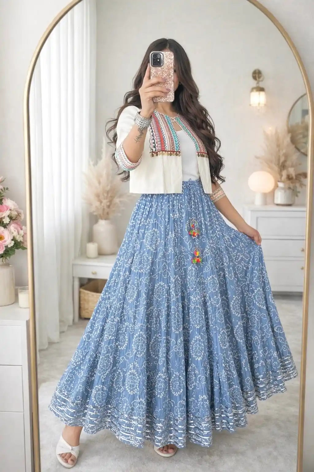 Jaipuri Grey Bandhej Twirl Skirt