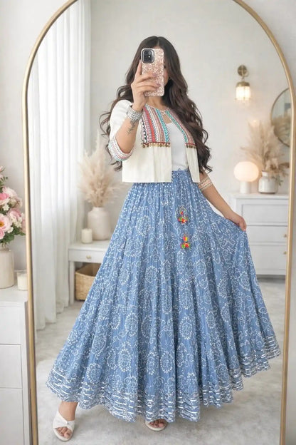 Jaipuri Grey Bandhej Twirl Skirt