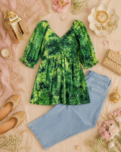 Forest Green Tye Dye Peplum Top