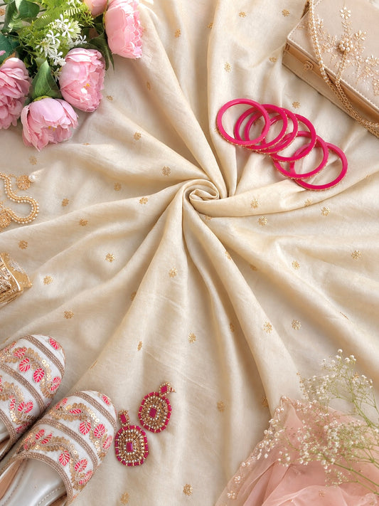 Luxury Ivory Gold Butti Fabric Cut