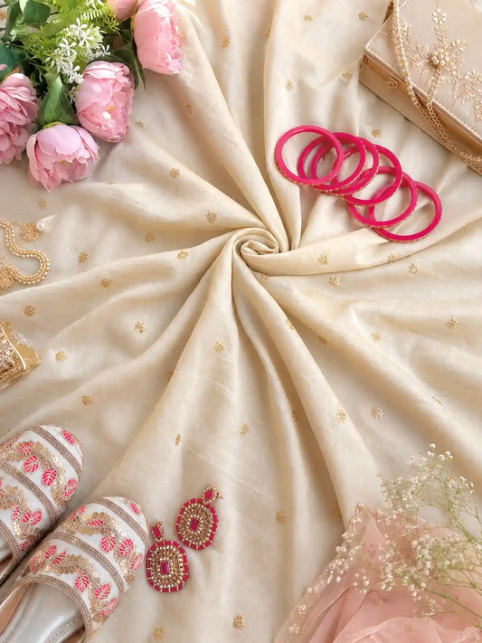 Luxury Ivory Gold Butti Fabric Cut