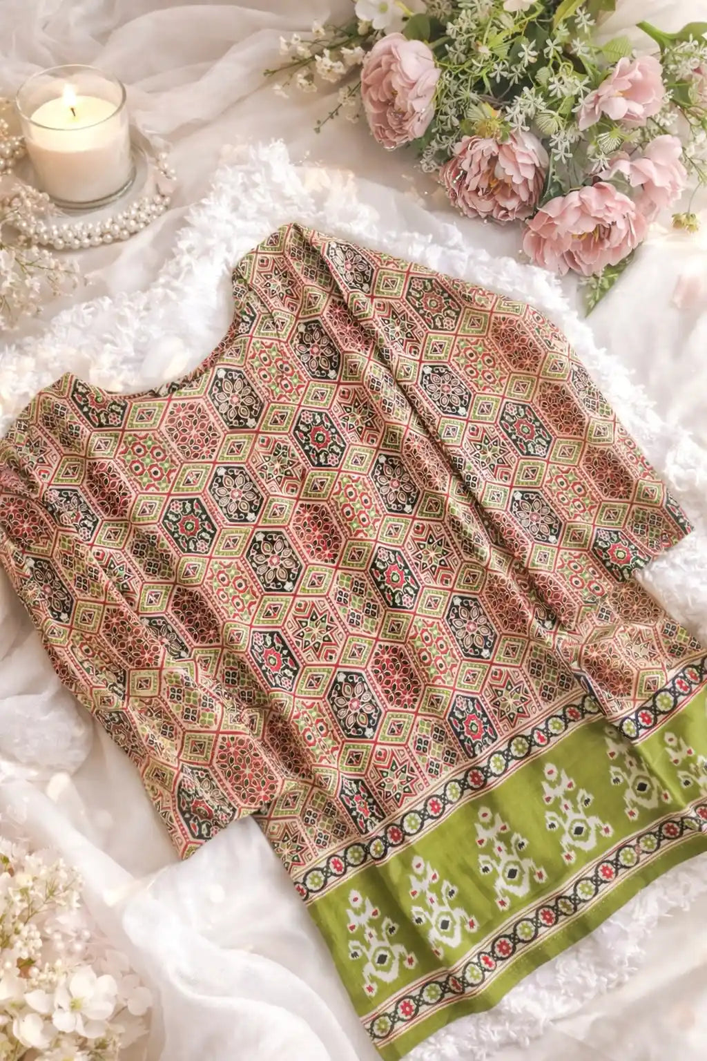 Green Block Rangriti Short Kurta