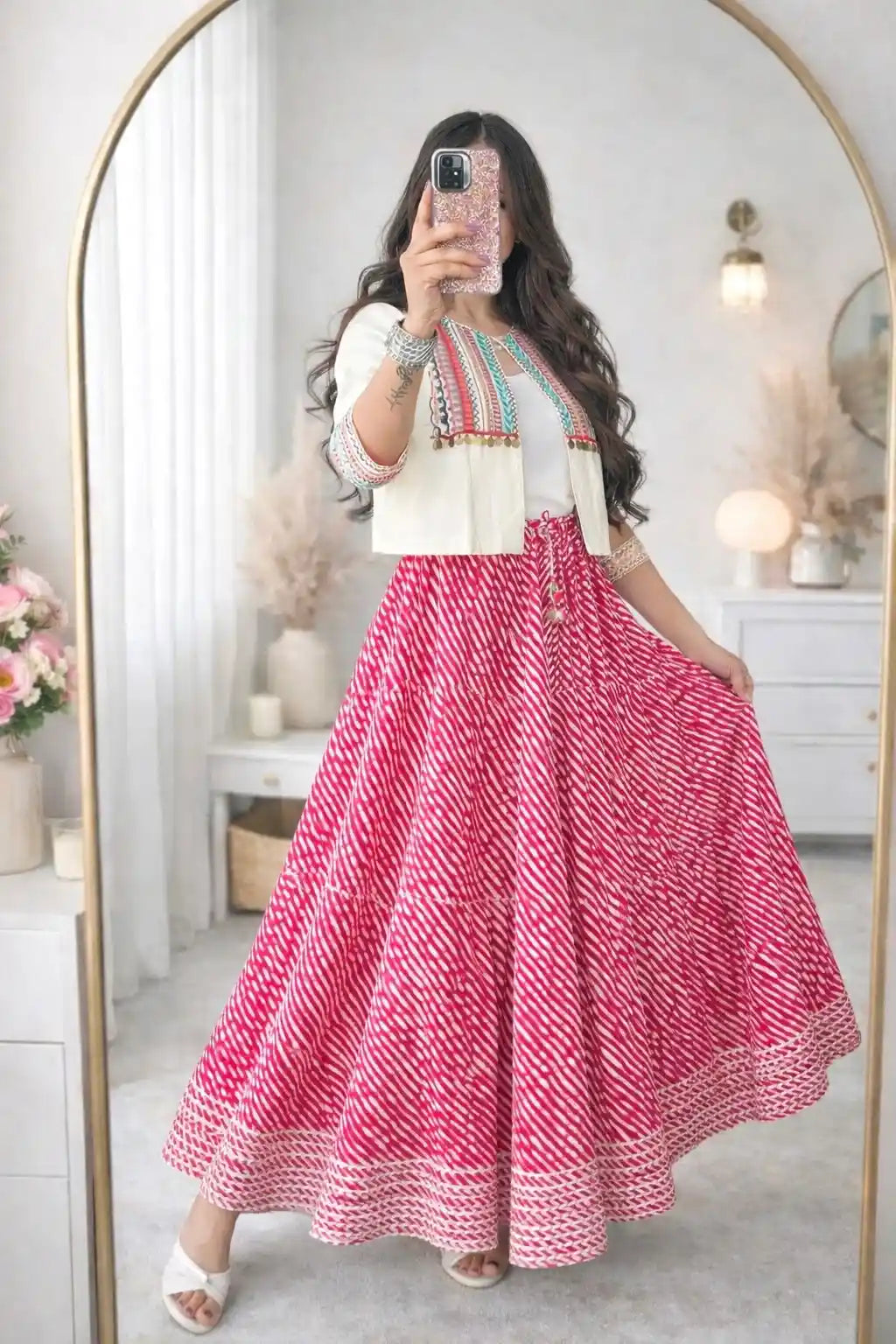 Magenta Lehriya Jaipuri Twirl Skirt