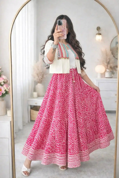 Magenta Lehriya Jaipuri Twirl Skirt