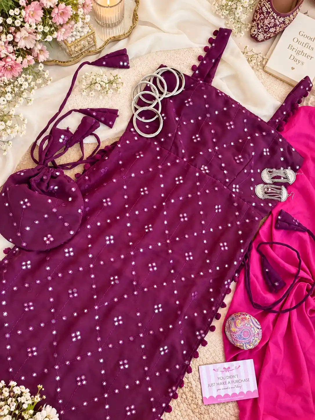 Shimmer Wine Embroidered Gulnaz Kurta
