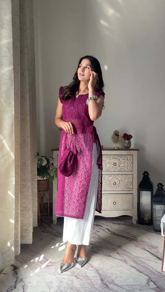 Swati's Plum Wine Frill Gulnaz Kurta