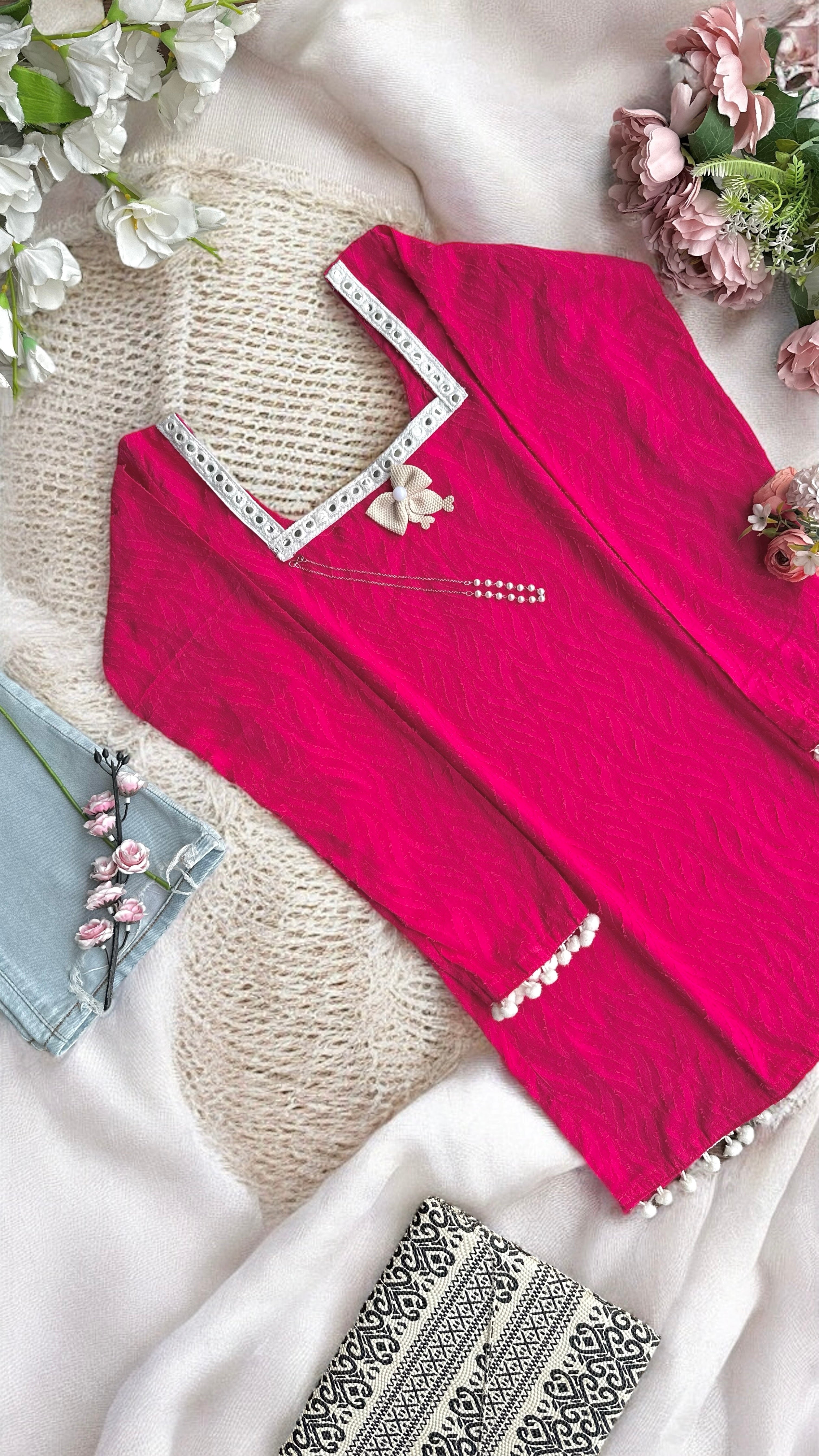 Fuchsia Glow Mirror Kurta