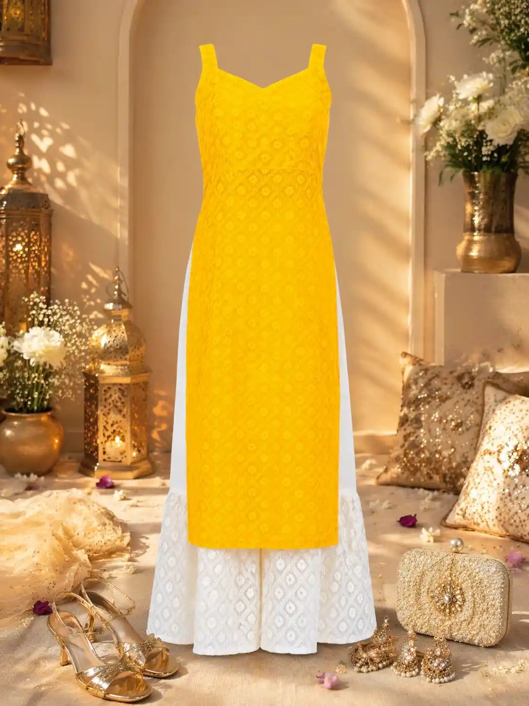 Vibrant Yellow Gulnaz Embroidered Kurta