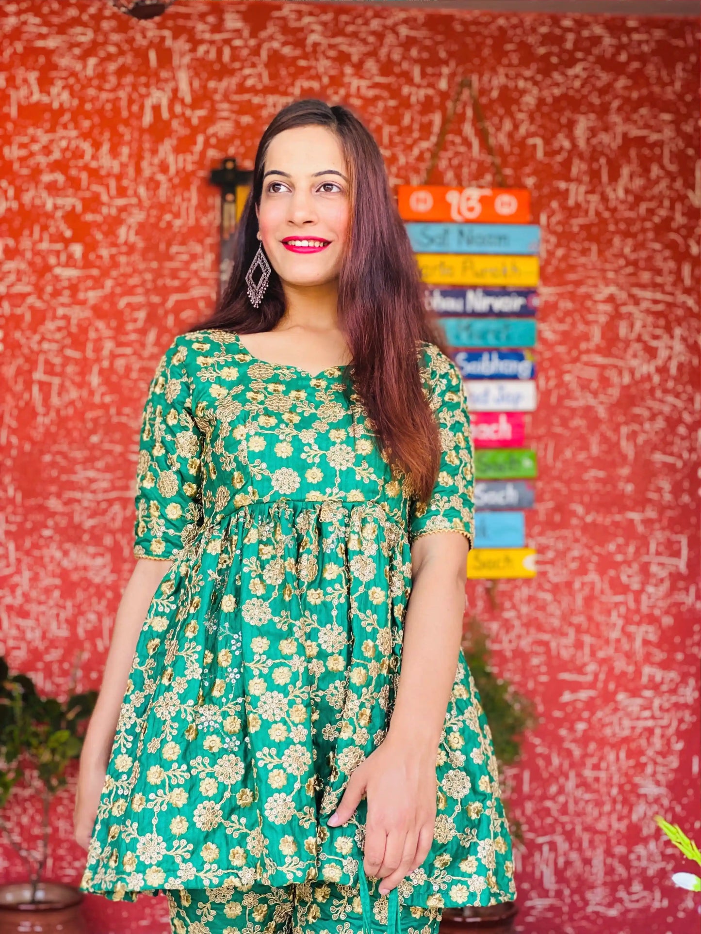 Emerald Bloom Brocade Peplum