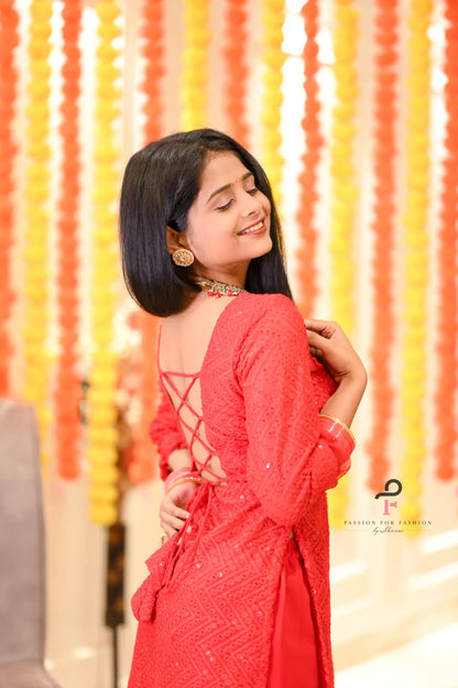 Sparkle Red Gulnaz Sharara Set