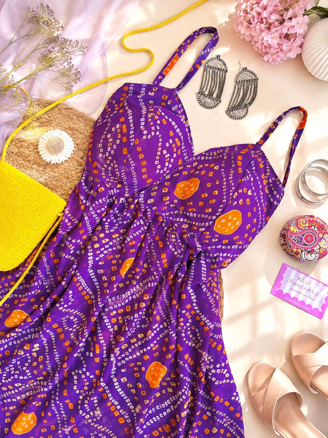 Bloom Purple Bandhej Peplum Top
