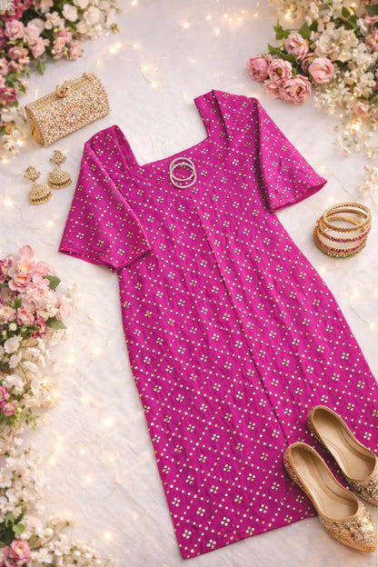 Sparkle Peach Mirror Gulnaz Kurta