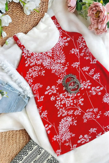 Crimson Red Naaz Chikan Short Kurta