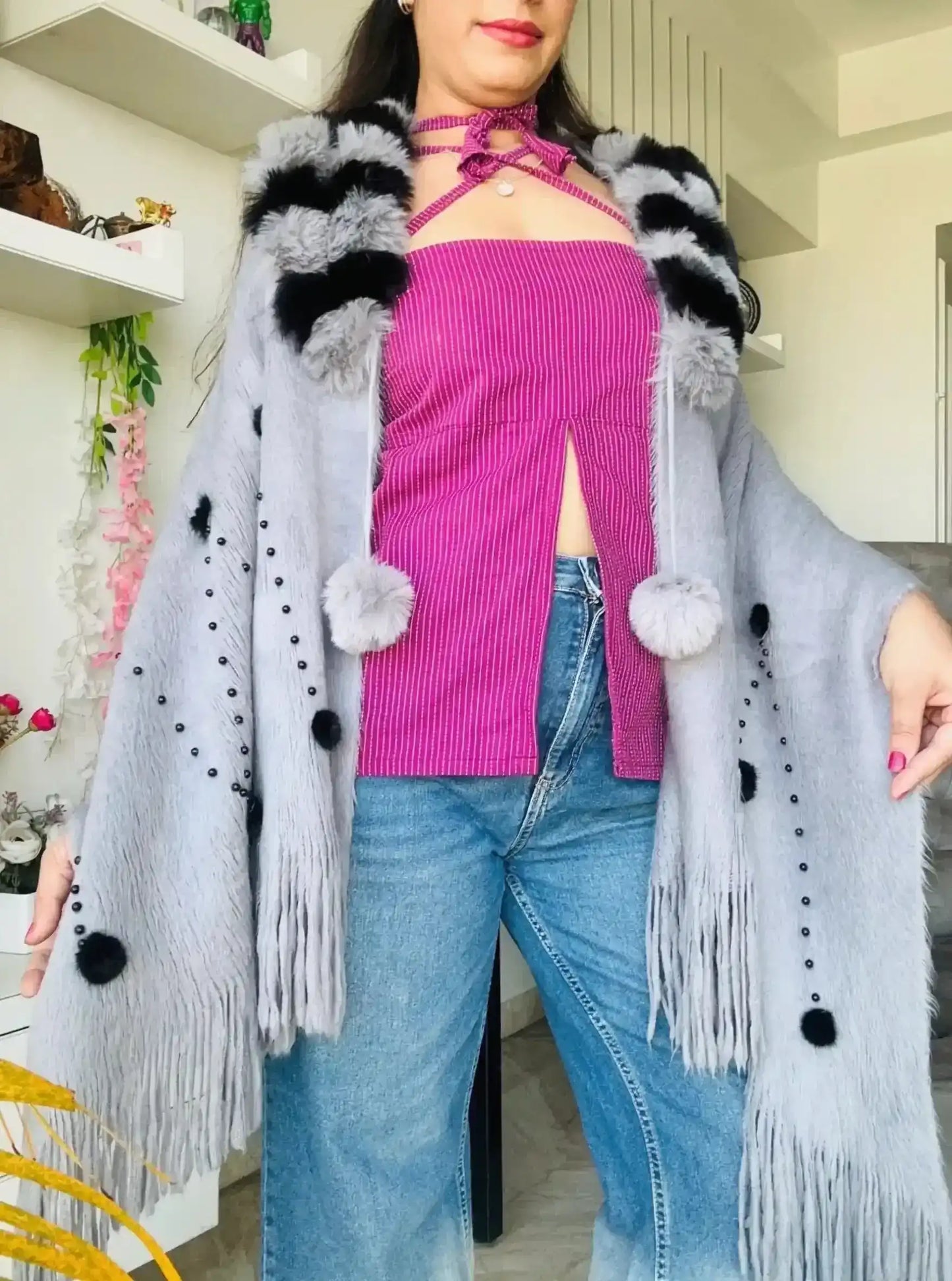 Soft Grey Fur Winter Cape