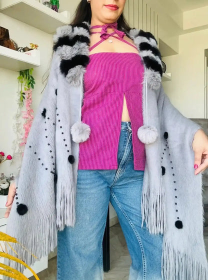 Soft Grey Fur Winter Cape